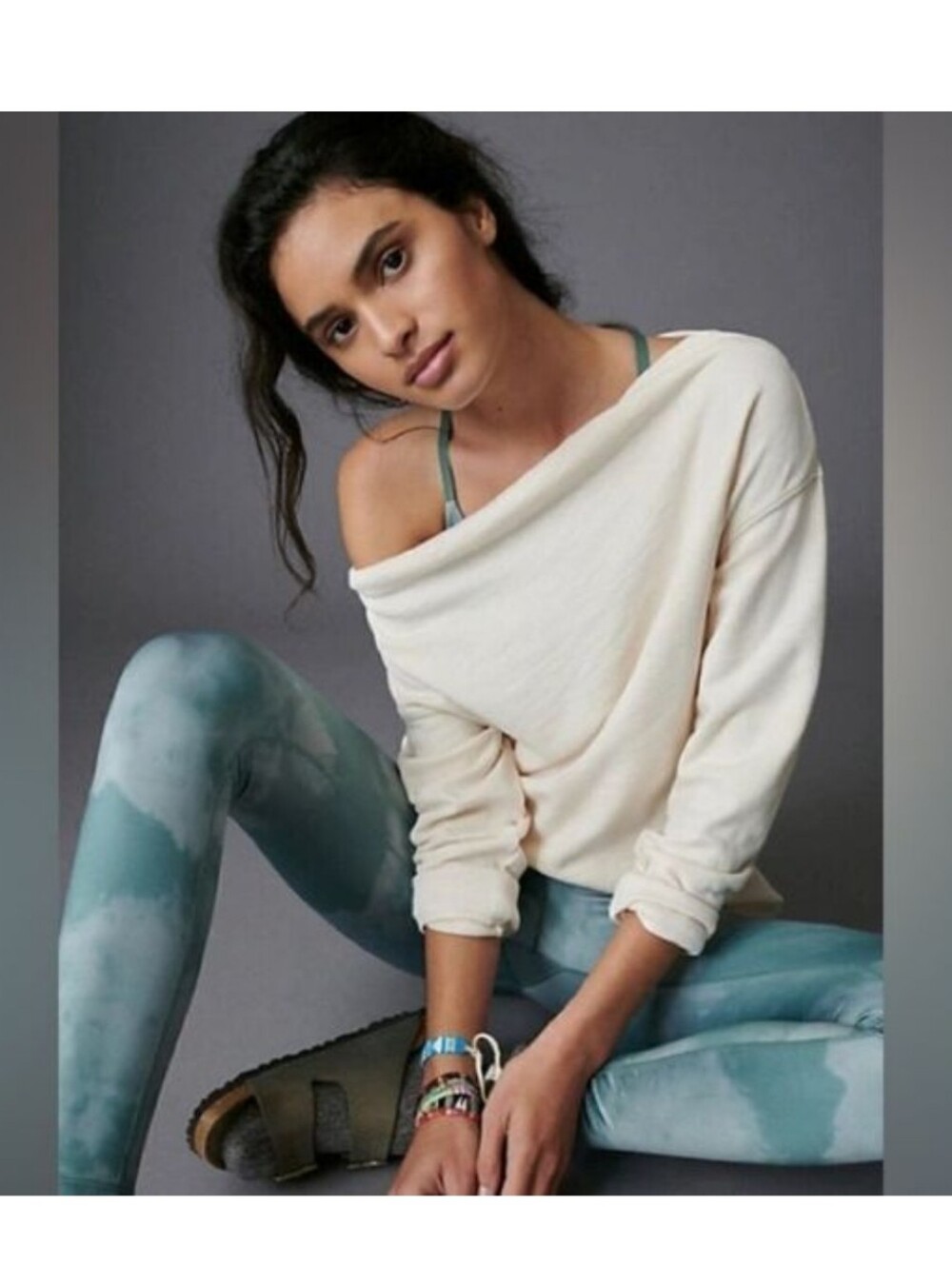 Anthropologie Pilcro Donna Tunic Pullover Boat-Neck Cream Sweatshirt  Size M